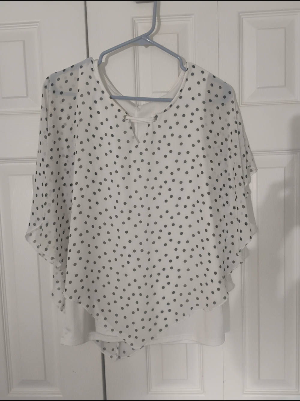 2/$13 Tops White Polka Dot Flutter Hem Blouse